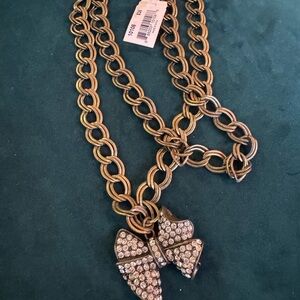 Gold Chain Necklace with Crystal Bow
